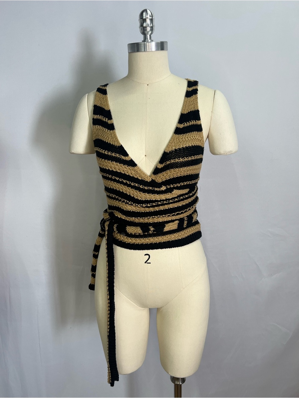 ZARA Striped Wrap Knit Tank — Black & Tan